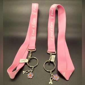 TWO Breast Cancer Awareness Grosgrain Ribbon Lanyard - PINK FIND A CURE